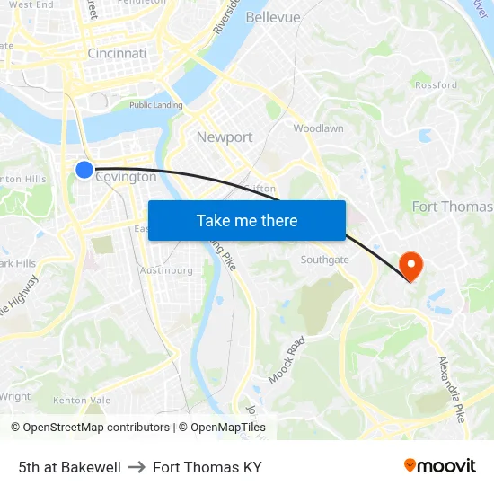 5th at Bakewell to Fort Thomas KY map