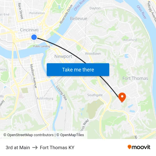 3rd at Main to Fort Thomas KY map