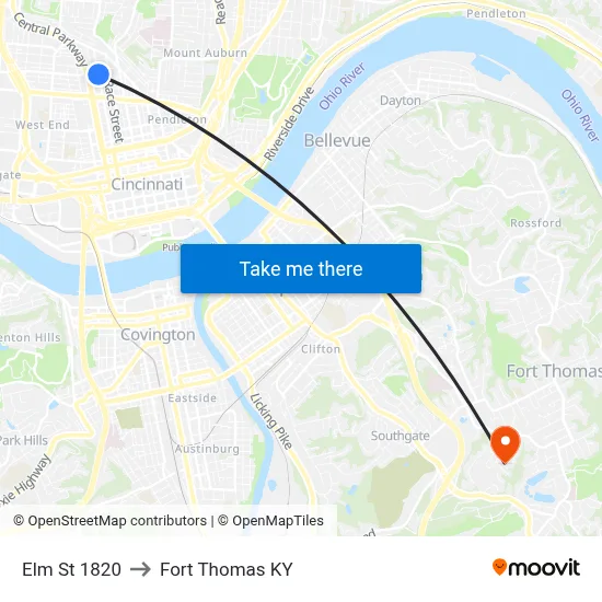 Elm St 1820 to Fort Thomas KY map