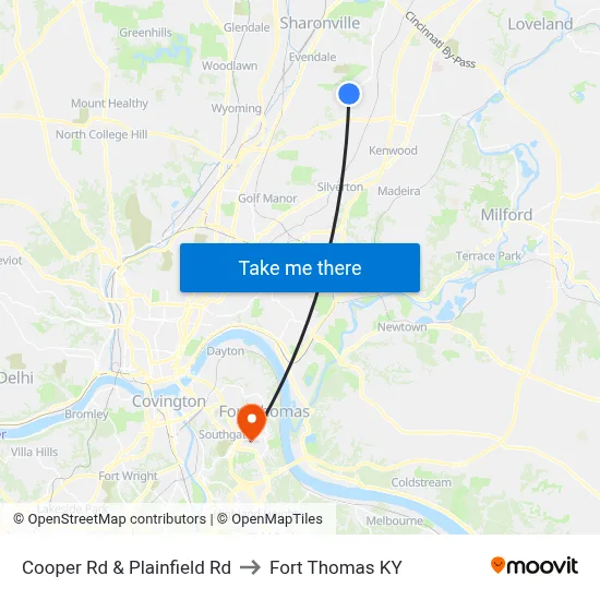 Cooper Rd & Plainfield Rd to Fort Thomas KY map