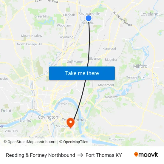 Reading & Fortney Northbound to Fort Thomas KY map