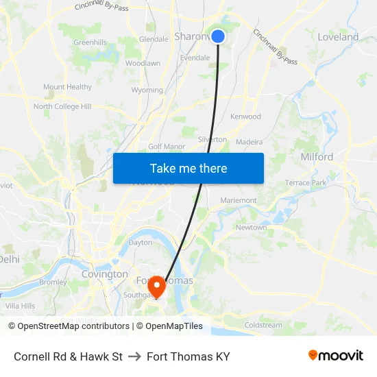Cornell Rd & Hawk St to Fort Thomas KY map