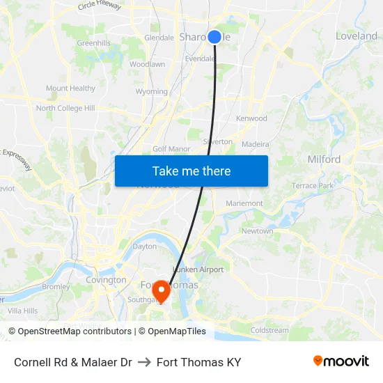 Cornell Rd & Malaer Dr to Fort Thomas KY map