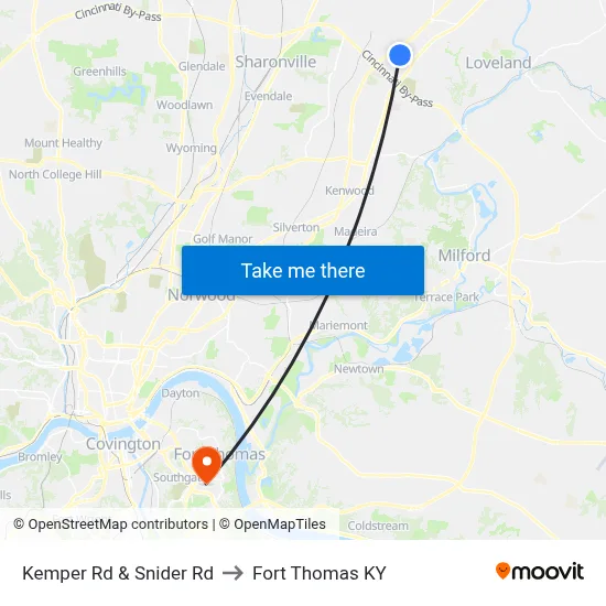 Kemper Rd & Snider Rd to Fort Thomas KY map