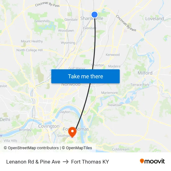 Lenanon Rd & Pine Ave to Fort Thomas KY map