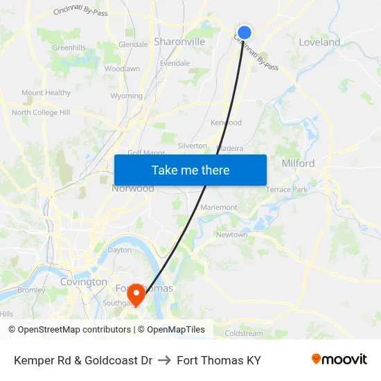 Kemper Rd & Goldcoast Dr to Fort Thomas KY map