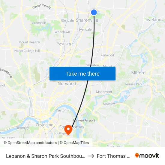 Lebanon & Sharon Park Southbound to Fort Thomas KY map