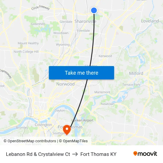 Lebanon Rd & Crystalview Ct to Fort Thomas KY map