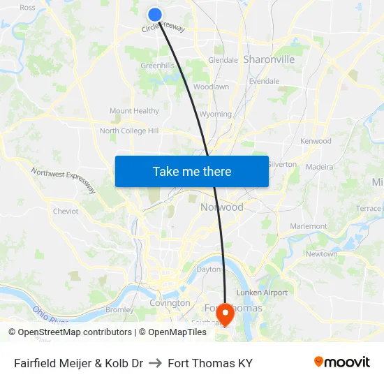 Fairfield Meijer & Kolb Dr to Fort Thomas KY map