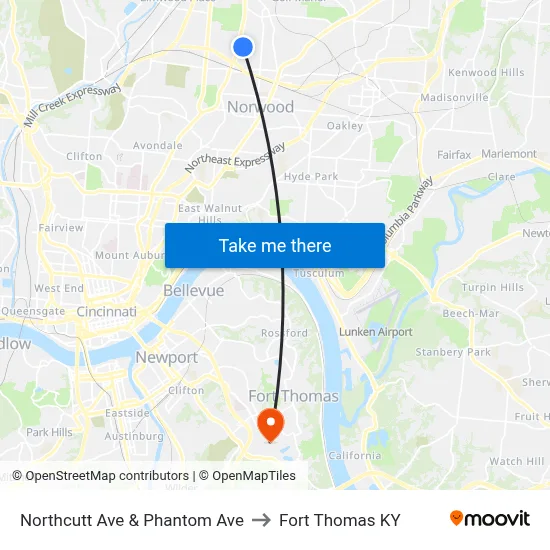Northcutt Ave & Phantom Ave to Fort Thomas KY map