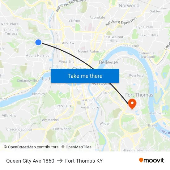 Queen City Ave 1860 to Fort Thomas KY map