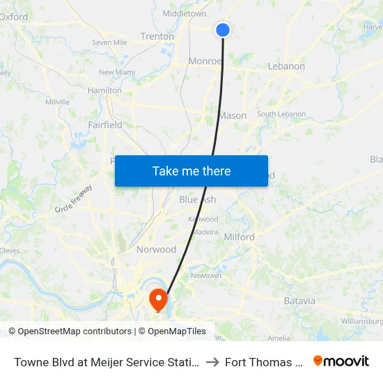 Towne Blvd at Meijer Service Station to Fort Thomas KY map