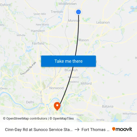 Cinn-Day Rd at Sunoco Service Station to Fort Thomas KY map