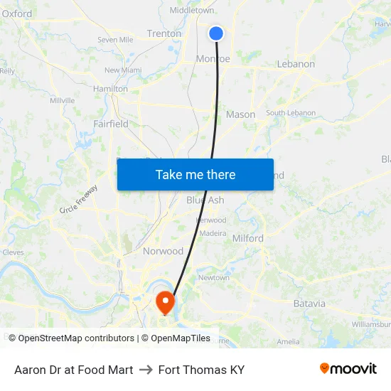 Aaron Dr at Food Mart to Fort Thomas KY map