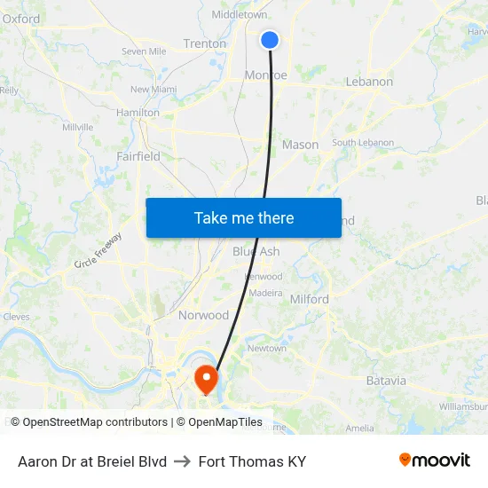 Aaron Dr at Breiel Blvd to Fort Thomas KY map