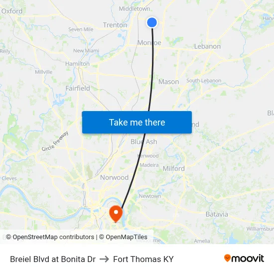 Breiel Blvd at Bonita Dr to Fort Thomas KY map