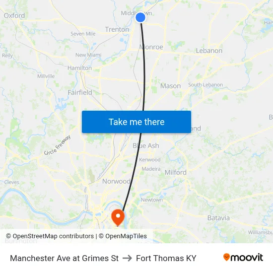 Manchester Ave at Grimes St to Fort Thomas KY map