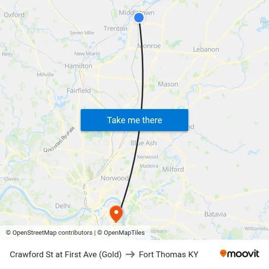 Crawford St at First Ave (Gold) to Fort Thomas KY map