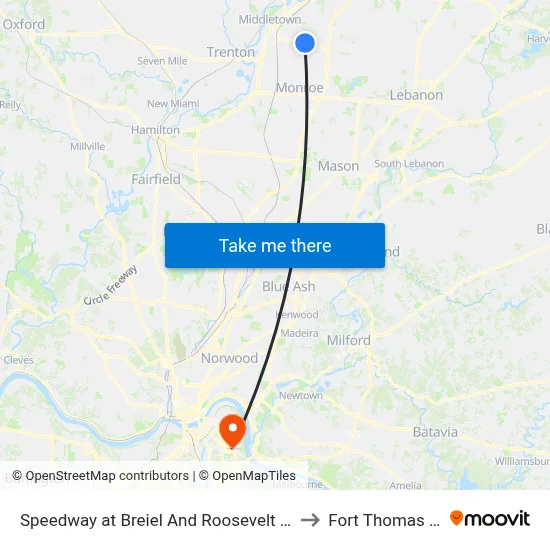 Speedway at Breiel And Roosevelt Blvd to Fort Thomas KY map