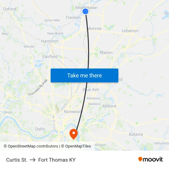 Curtis St. to Fort Thomas KY map