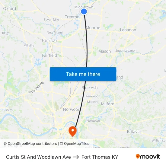 Curtis St And Woodlawn Ave to Fort Thomas KY map