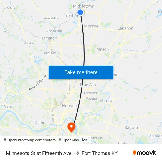 Minnesota St at Fifteenth Ave to Fort Thomas KY map