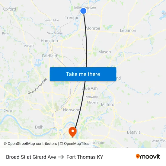 Broad St at Girard Ave to Fort Thomas KY map