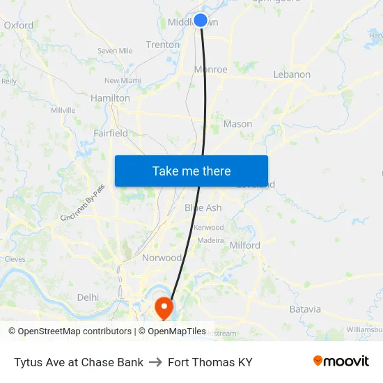 Tytus Ave at Chase Bank to Fort Thomas KY map