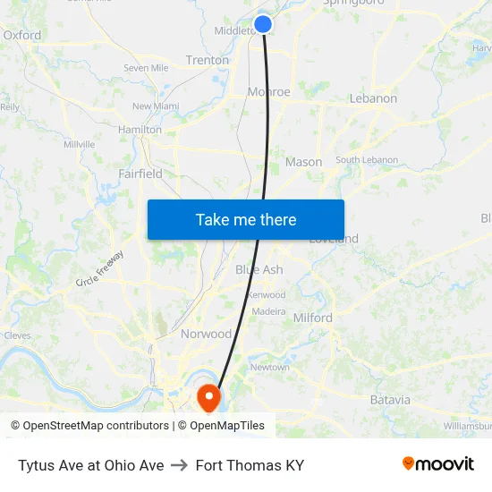 Tytus Ave at Ohio Ave to Fort Thomas KY map