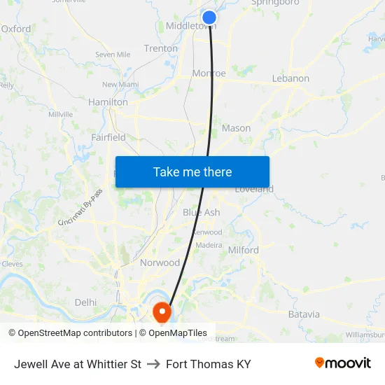 Jewell Ave at Whittier St to Fort Thomas KY map