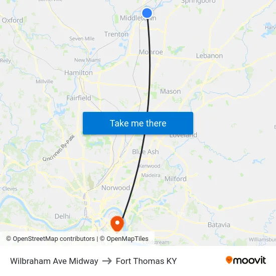 Wilbraham Ave Midway to Fort Thomas KY map