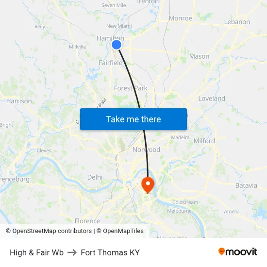 High & Fair Wb to Fort Thomas KY map