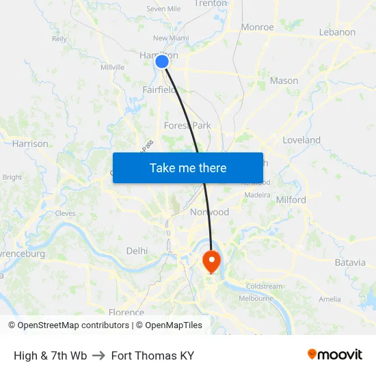 High & 7th Wb to Fort Thomas KY map