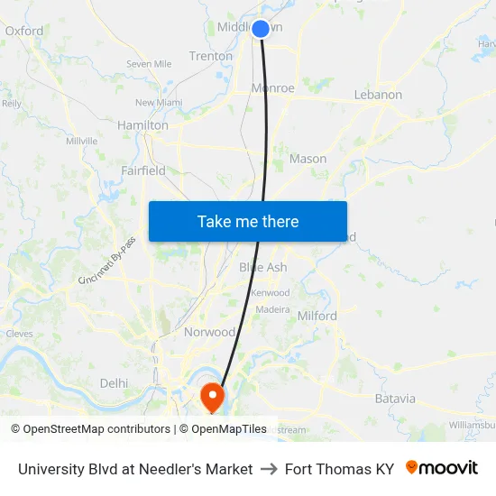 University Blvd at Needler's Market to Fort Thomas KY map