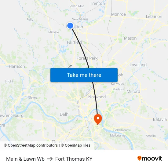 Main & Lawn Wb to Fort Thomas KY map