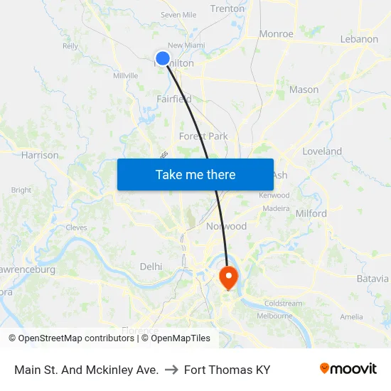 Main St. And Mckinley Ave. to Fort Thomas KY map