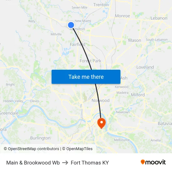 Main & Brookwood Wb to Fort Thomas KY map