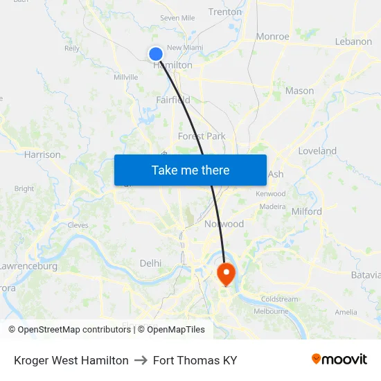 Kroger West Hamilton to Fort Thomas KY map
