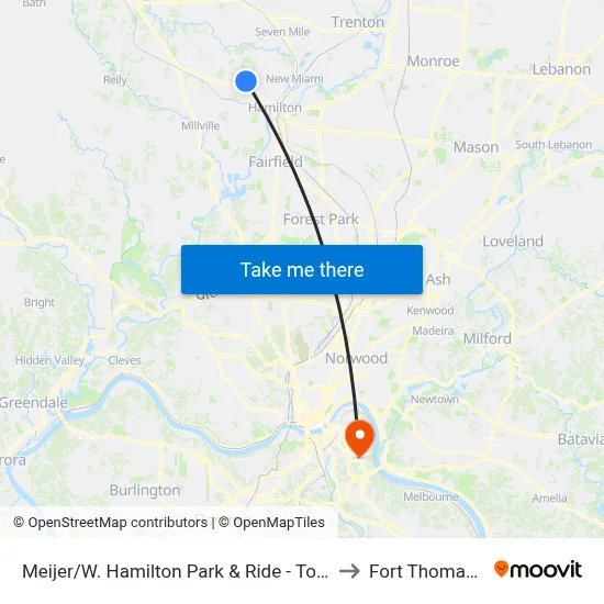 Meijer/W. Hamilton Park & Ride - To Oxford to Fort Thomas KY map