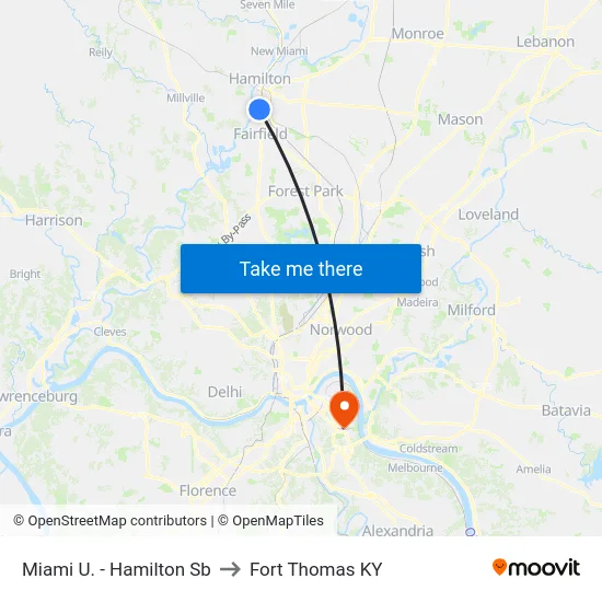 Miami U. - Hamilton Sb to Fort Thomas KY map