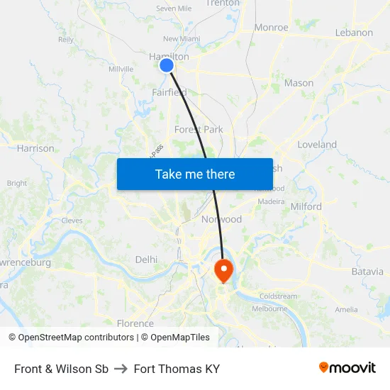 Front & Wilson Sb to Fort Thomas KY map