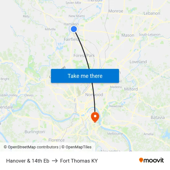 Hanover & 14th Eb to Fort Thomas KY map