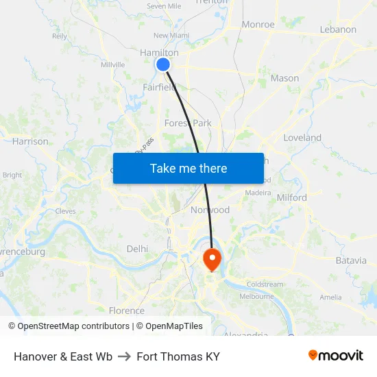 Hanover & East Wb to Fort Thomas KY map