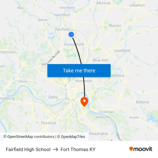Fairfield High School to Fort Thomas KY map