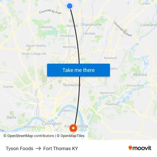 Tyson Foods to Fort Thomas KY map