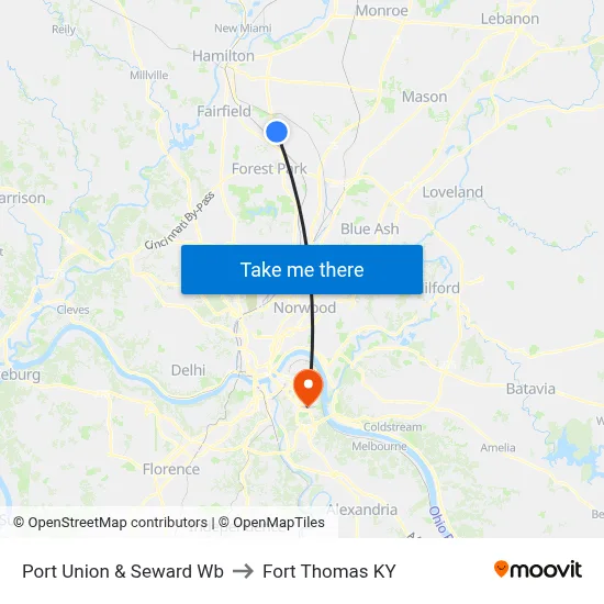 Port Union & Seward Wb to Fort Thomas KY map