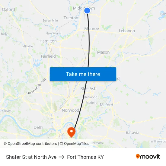 Shafer St at North Ave to Fort Thomas KY map