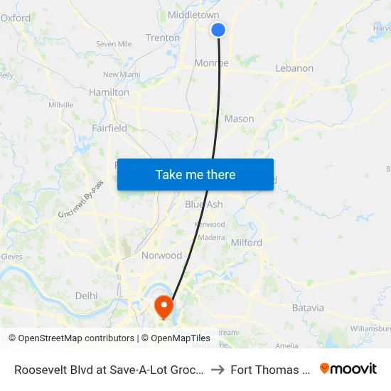 Roosevelt Blvd at Save-A-Lot Grocery to Fort Thomas KY map