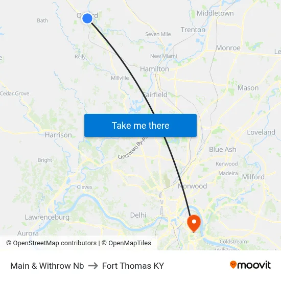 Main & Withrow Nb to Fort Thomas KY map
