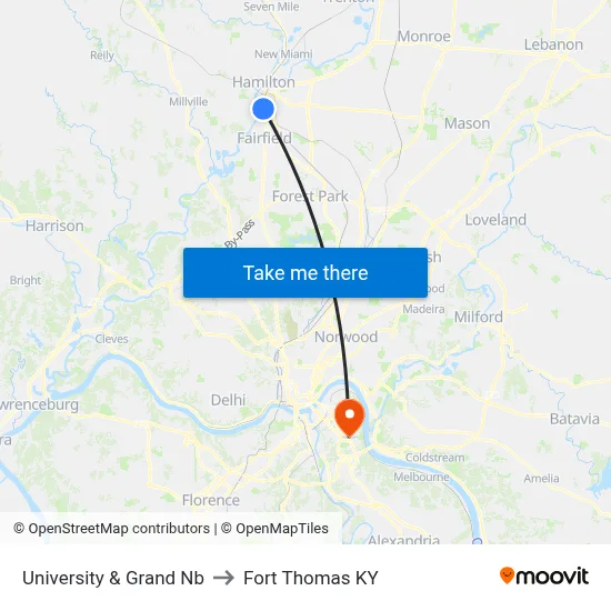 University & Grand Nb to Fort Thomas KY map